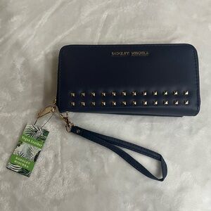 Badgley Mischka Dark Blue Wristlet with Gold Accents